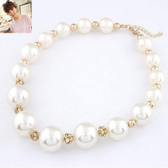 Women's Gorgeous Luxury Big Faux Pearl Rhinestone Bib Statement Chain Halsband
