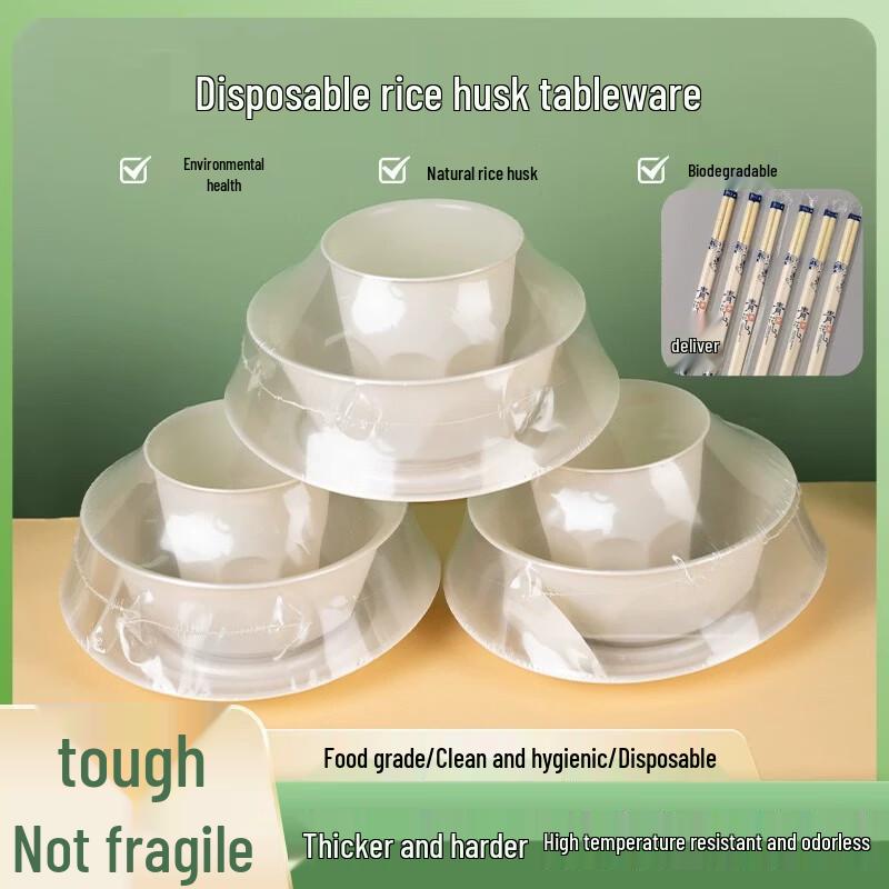 OEING Ivory White Disposable Rice Husk Tableware Set