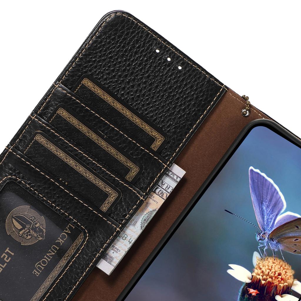 For Sony Xperia 1 VI Case Genuine Cow Leather RFID Blocking Wallet Phone Cover Litchi Texture
