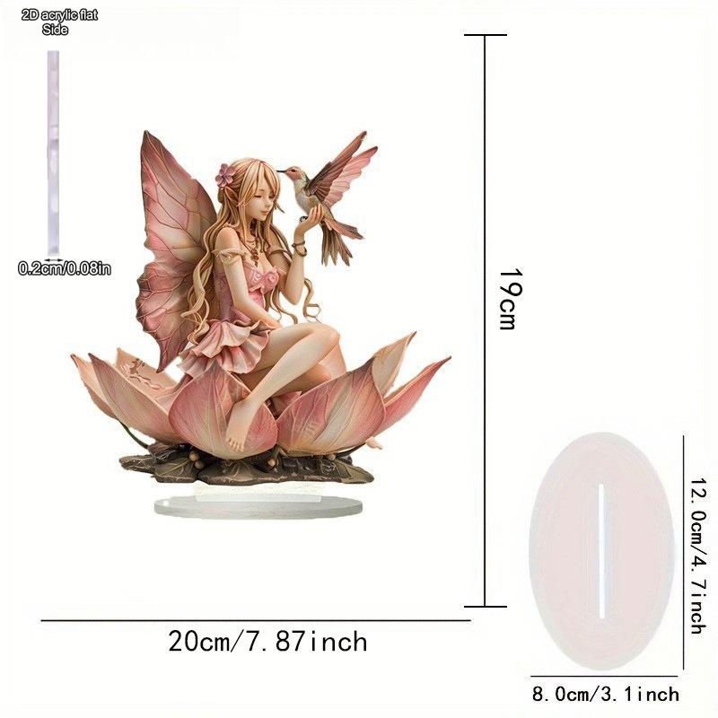 Kreative Elegante Fee sitzt auf Lotus - 2D Flaches Acryl Tischornament, Wanddeko Kunst, Vier Jahreszeiten Dekoration, Neuheit Heimdeko