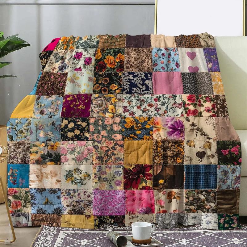 Cobertor Vintage De Flanela Com Estampa Floral Em Patchwork. S разноцветный