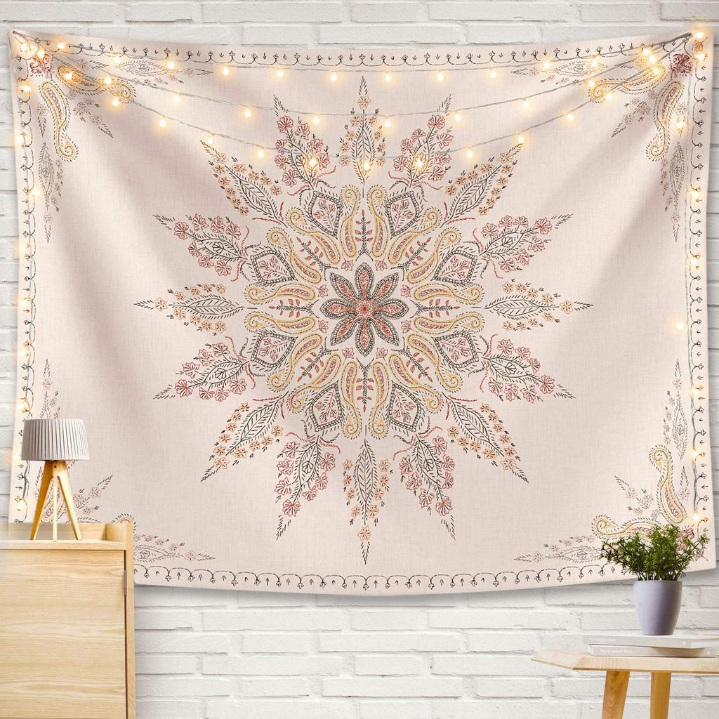 Boho Aesthetic Tapestry Mandala Tapestry Pink Floral Medallion Tapestries Wall Hanging Art Decor for Bedroom Living Room Dorm