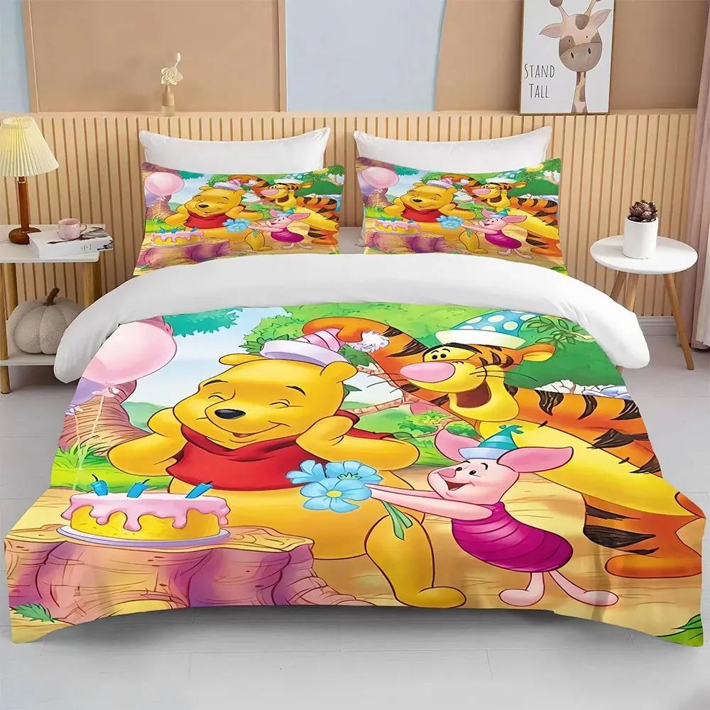 Winnie the Pooh Bear Bedding Sets Comforter Quilt Bed Cover Duvet Cover Pillow Case 2-3 Pieces Sets Kids Adult Size