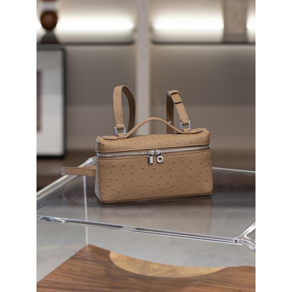 Echtleder LP Tasche+19 Lunchbox Tasche High-End Straußenmuster Hand-Tragebox Vielseitige Einzel-Schulter Umhänge Kleine Quadratische Tasche