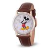 DISNEY Womens Mickey Mouse Analog-Quartz Watch Leather-Synthetic Strap Brown 18 (Model W002756)
