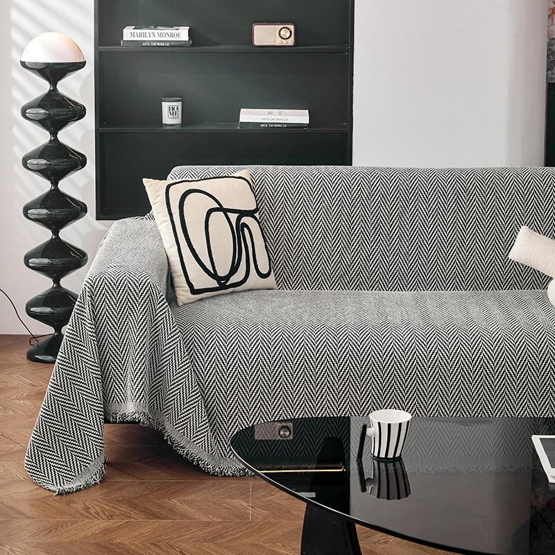Modern Chenille Sofa Cover Full Coverage Reversible Slipcouch Pure Color Throw Blanket All Season 180*130cm