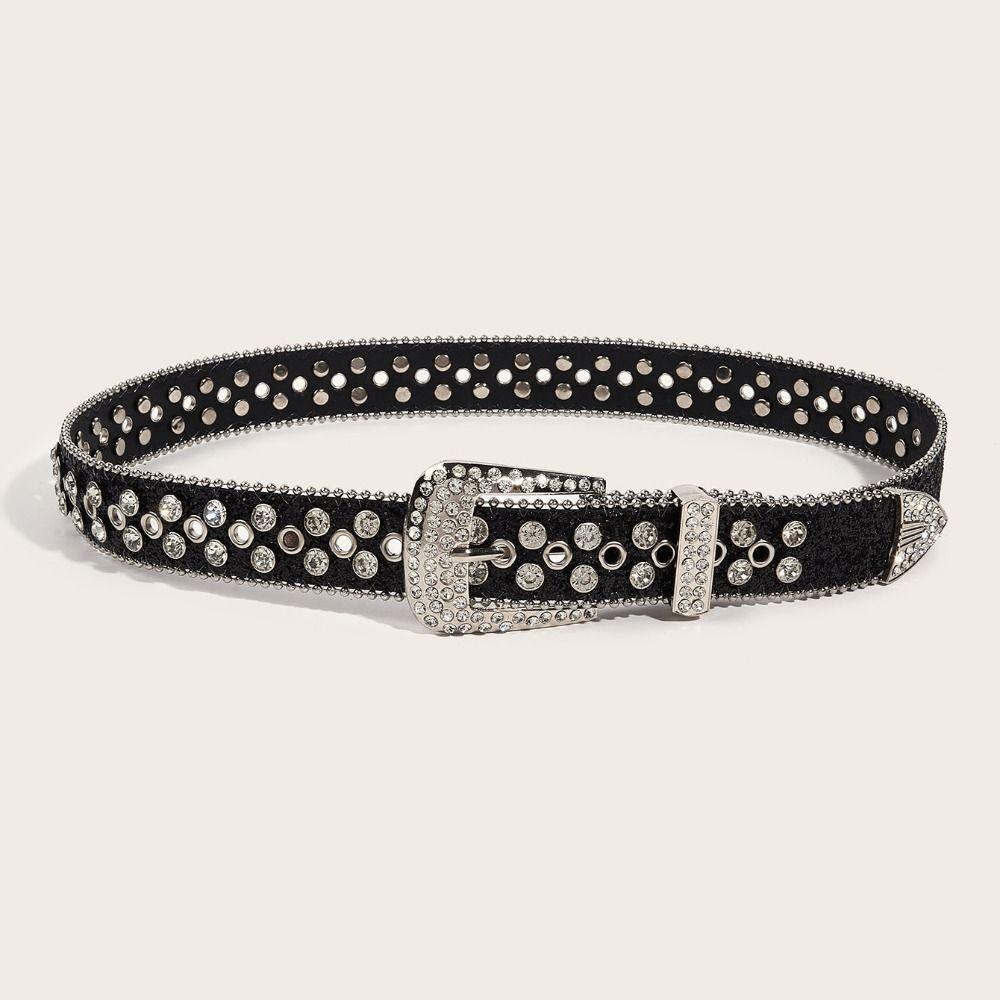 PU Leather Rhinestone Belts Y2K Waistband Unique Blingbling Belt  Decorative Jeans