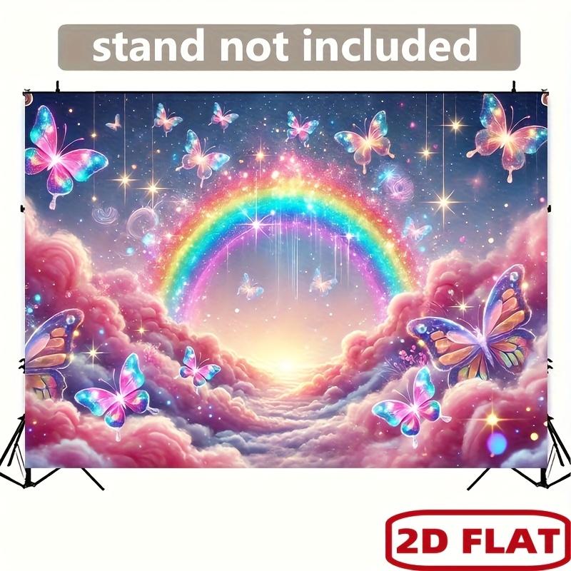 2D Flat Banner 1 Piece of Magical Rainbow Sky Background Polyester Wall Covering with Dreamy Butterfly and Star Designs