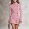 2025 Autumn/Winter Elegant Solid Color Waist-Cinched Slim Dress with Buttons