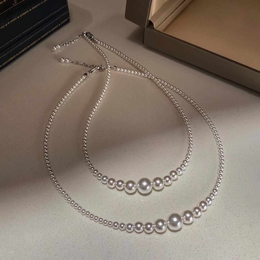 Gradient White Pearl Necklace Beaded Collarbone Chain for Women Luxury Fashion Jewelry