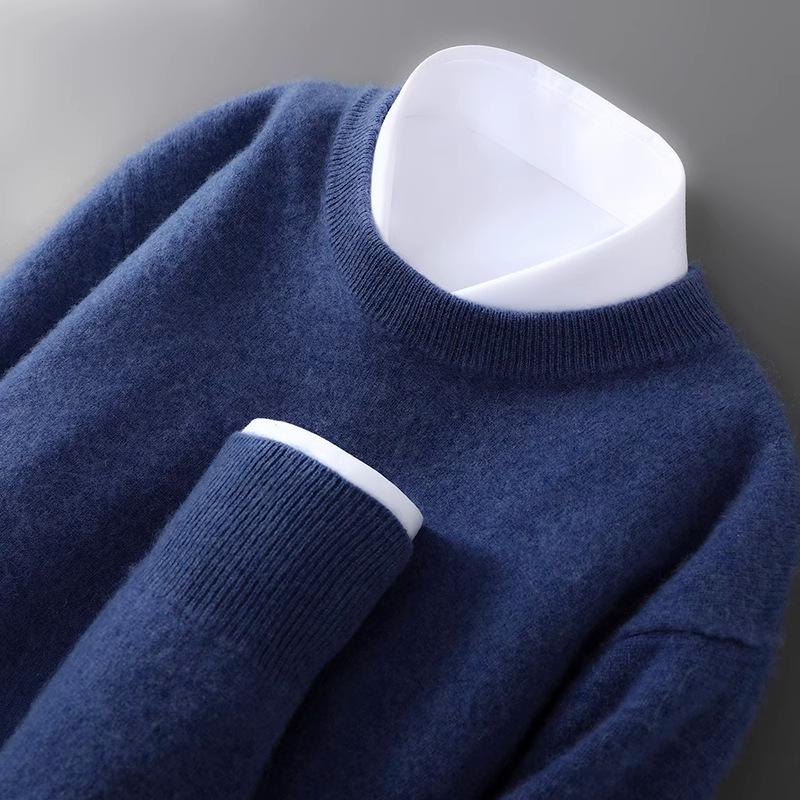 Men's Plus Size 100% Pure Wool Round Neck Cashmere Sweater - Autumn/Winter Casual Knit Pullover