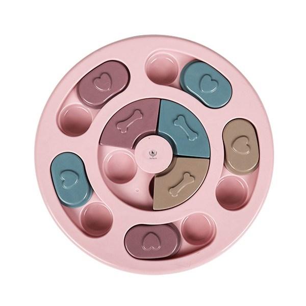 Dingdong Pet Pet Intelligence Development Puzzle Snack Toy IQ Toy Round Diameter 23cm x Height 2.5cm, Pink, 1 piece