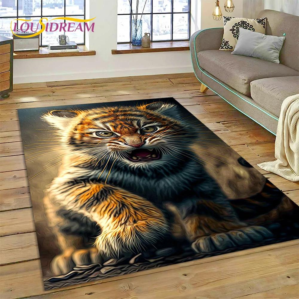3d besta tigre leão animal vida selvagem dos desenhos animados tapete para casa sala de estar quarto sofá capacho decoração, área do miúdo tapete antiderrapante