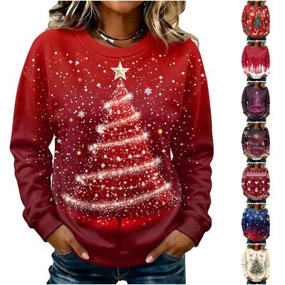 Women's Casual Long Sleeve Christmas Print Crewneck Sweatshirt Top for Fall and Winter