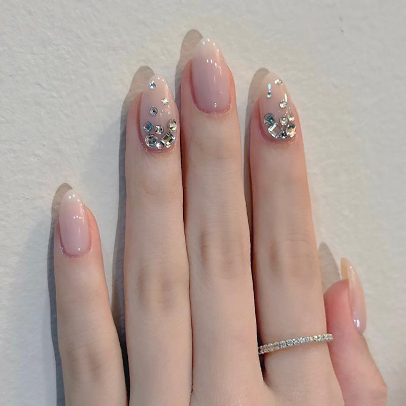 Naked Pink Pearlescent Wear Nail Art Nail Film False Nails Flash Diamond Flash Almond Nail False Nails