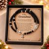 Christmas Themed Black Bead Heart Magnetic Clasp Bracelet With English Greeting Card Women