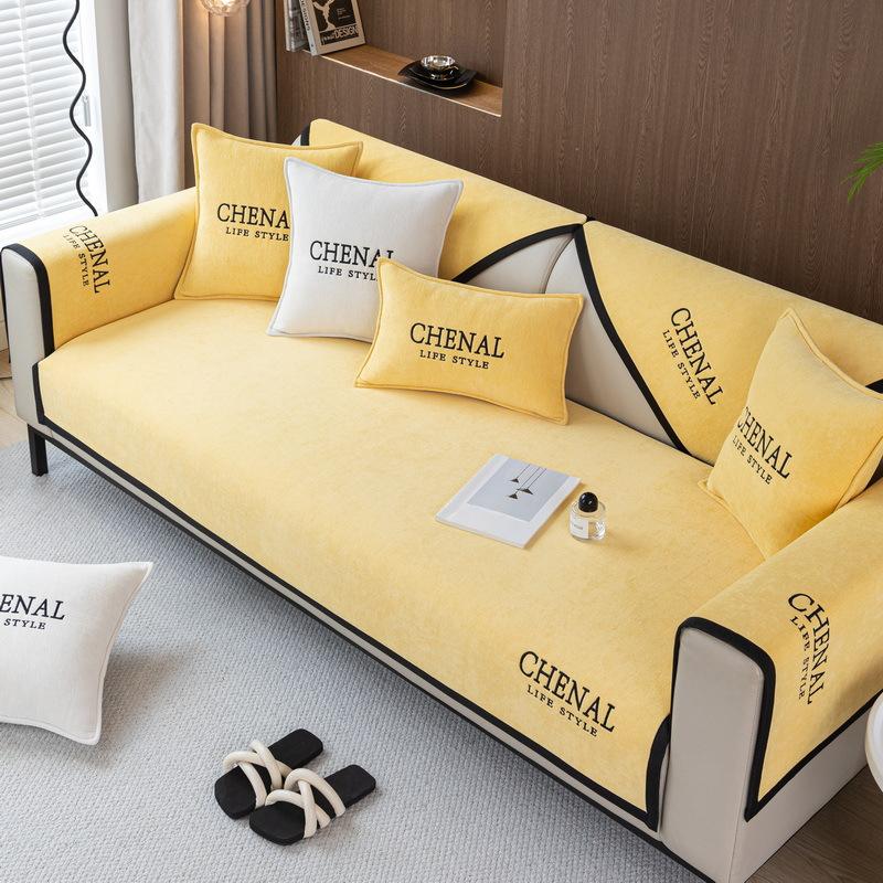 Light Luxury Modern Sofa Cushion for All Seasons, Chenille Embroidered Cushion, Non-slip Cover, Cloth Towel