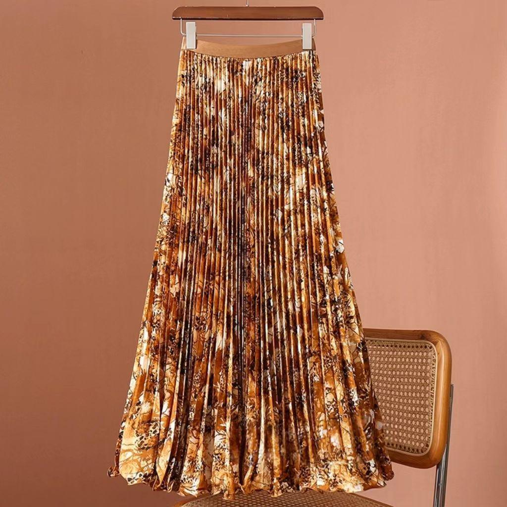 Korean Style Textured Pleated Midi Skirt - High Waist, A-Line, Versatile for Commute