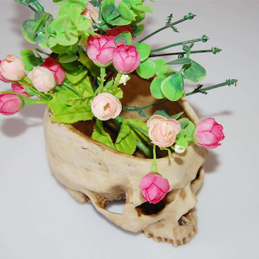 Resin Crafts Human Tooth Skull Fossil Teaching Skeleton Model Halloween Home Office Flower Pot Planter Skull Pot Decoration