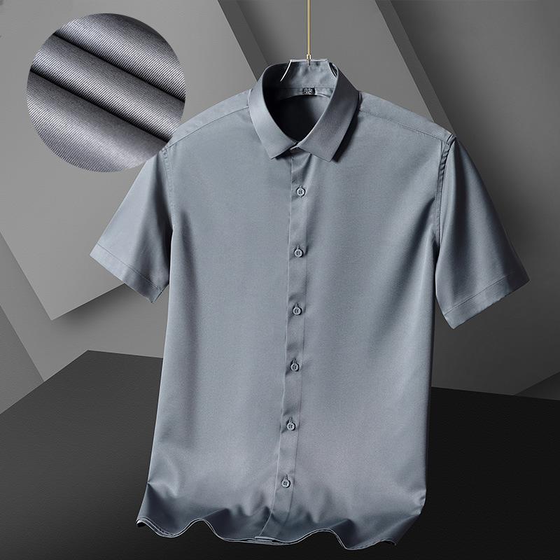 2026 New Spring Summer Men's Shirt Non-Ironing Anti-Wrinkle Business Casual Solid Color Elastic Smooth Short Sleeves Work Shirt