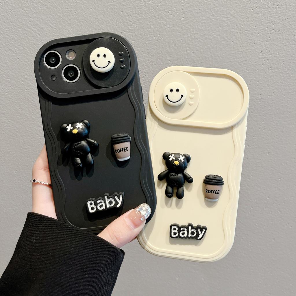 Smiling Violent Bear Applicable To IPhone15PRO Mobile Case Wavy Push Window Apple 16 Protective Case 13 Soft Shell 78p