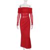 JY summer new long dress, European and American style temperament sexy one-word shoulder mesh hollow dress women