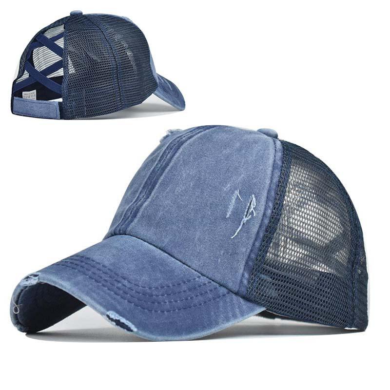 Washed cross ponytail baseball cap foreign trade hat women's summer spring and autumn old outdoor sunscreen cap solid color cap