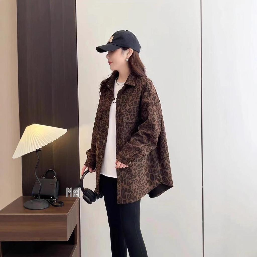 Women's 2025 Spring Leopard Print Shirt - Stylish, Loose-Fit, Slimming, Versatile Casual Plus Size Top