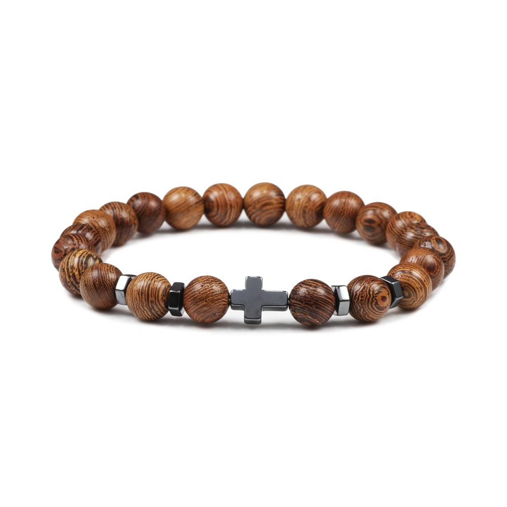 Dropshipping Hot Men Natural Lava Stone Bead Bracelets Hematite Cross Rosary Meditation Prayer Jesus Bracelet Women Yoga Jewelry