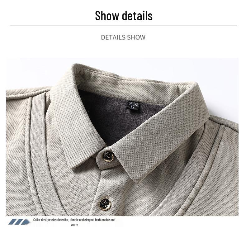 Men's Fleece-Lined Two-Piece Look Warm Sweater with Shirt Collar