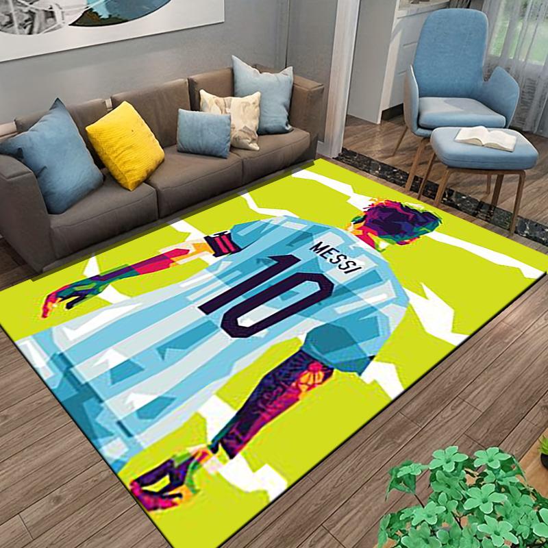 Tappeto Colorato con Stampa Posteriore di Messi e Numero 10 su Sfondo Giallo Adatto per l'uso come antiscivolo per soggiorno camera da letto divani