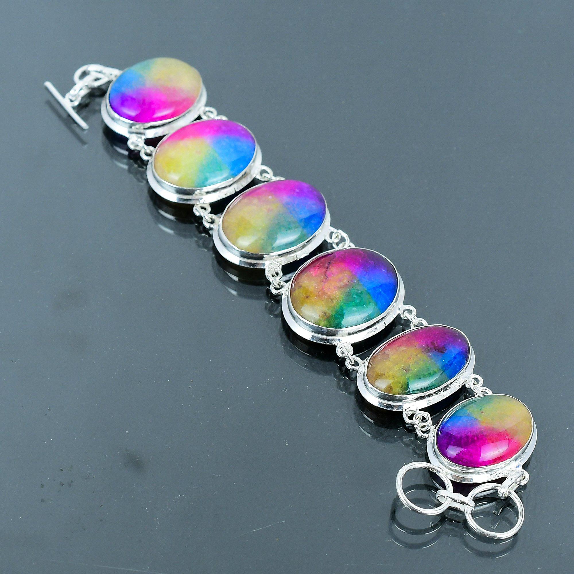 

Радужный солнечный агат, драгоценный камень, ювелирное изделие из стерлингового серебра 925 пробы, браслет-подвеска 7-8 дюймов