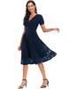 Bright Deer Women's Lace Cocktail Dress V Neck Short Sleeve Fitted Waist Midi Prom Bridesmaid Wedding Guest Party Evening Occasion Outfit