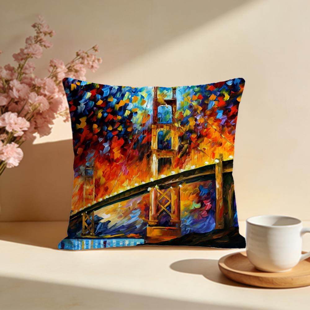 Fashion LLeonid Afremov Oilful Cushion Cover Stylish Washable Pillow Cover Ideal for Couch Bedroom Car Decoration