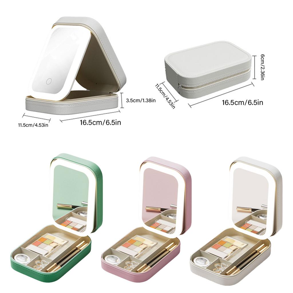 Elegant Jewelry Organizing Holder Portable Travel Jewelry Box With LED Mirror Convenient For Organizing Accessories