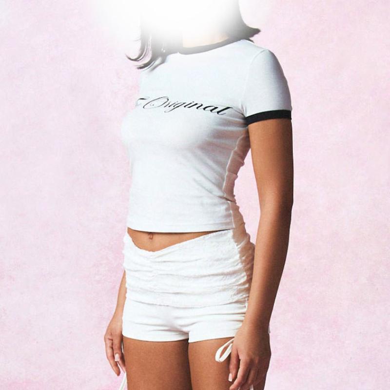 Europäisches und amerikanisches Sommer Kurzarm bedrucktes Buchstaben Rundhals sexy Y2K Slim Fit Top T-Shirt