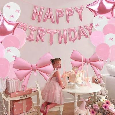 77x63cm Pink Bow Balloons Reusable Self-sealing Large Bow Balloons Coquette Bow Shape Foil Balloons