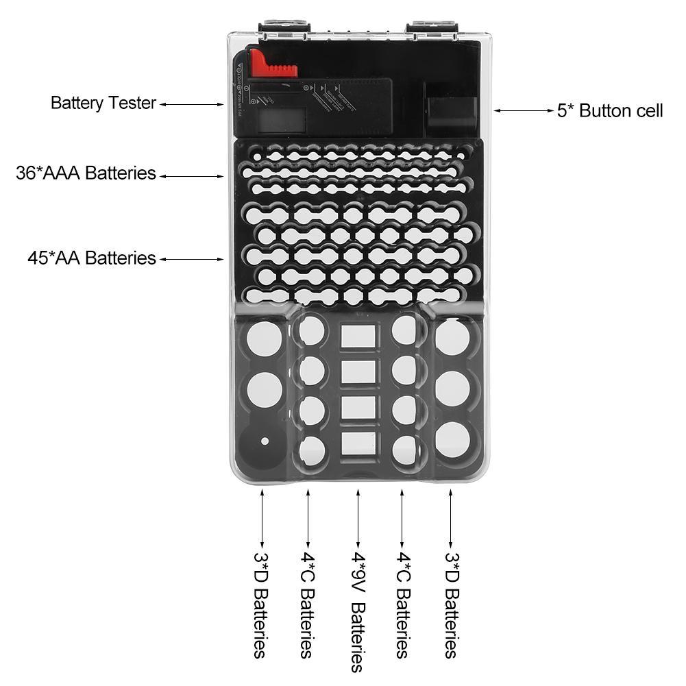 104 Grids Portable Battery Organizer Storage Box Carrying Case Holder With Battery Tester