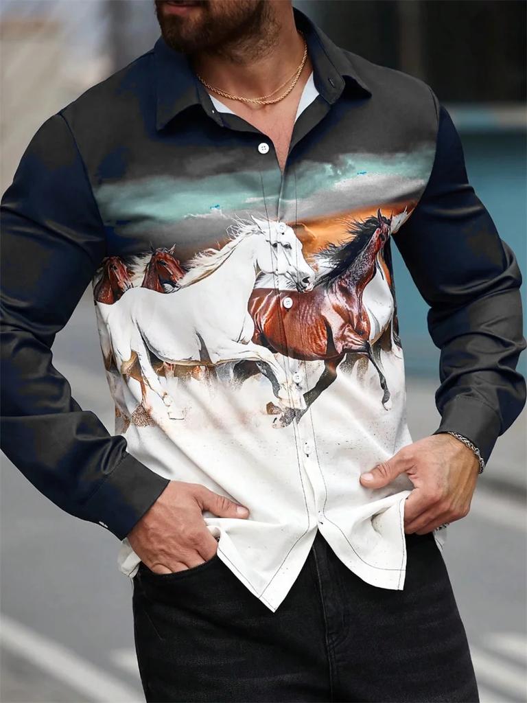 Tribal Geometric Print Long Sleeve Button-Up Shirt, Stylish Casual Wear