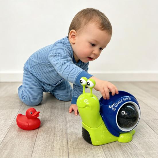 Electric Walking Crab Toy with LED Light Music Toddlers Snail Hermit Crab Crawling Toy Baby Tummy Time Interactive Animal Musical Toy