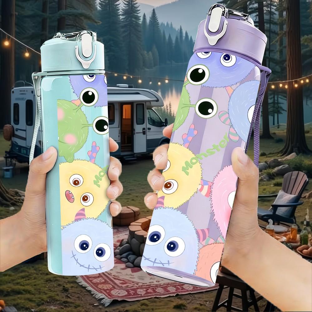 1PC Pastel Baby Monster Seamless Print 750ml Color Plastic Sports Water Bottle Leakproof Flip Straw Lid Suitable for Sports Office Home Use