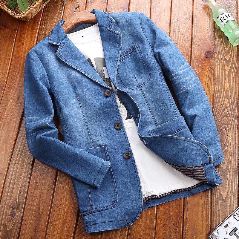 Men's Slim Fit Denim Suit Jacket - Casual Outerwear for Middle-Aged Men