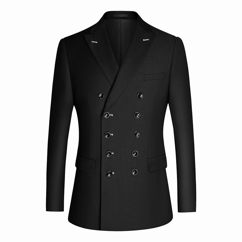 Men's Slim Fit Double-Breasted Blazer Set: Professional, Business Casual Fashion in Dark Blue, Black, and Grey