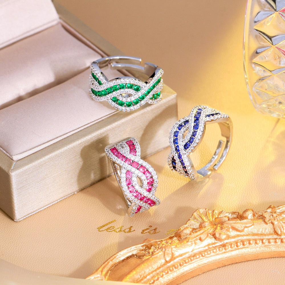 Light Luxury Bright Sparkling Diamond Ruby Ring, Three-Dimensional Cross Full Diamond Open Ring, Personalized Ring, Hand Jewelry.