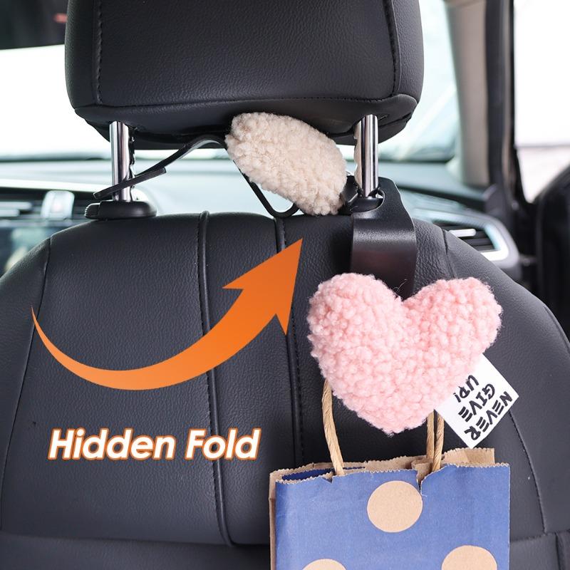 2/1pcs Car Seat Back Hooks Plush Love Heart Car Hook Multifunctional Auto Seat Headrest Hanging Storage Hook Handbag Hooks
