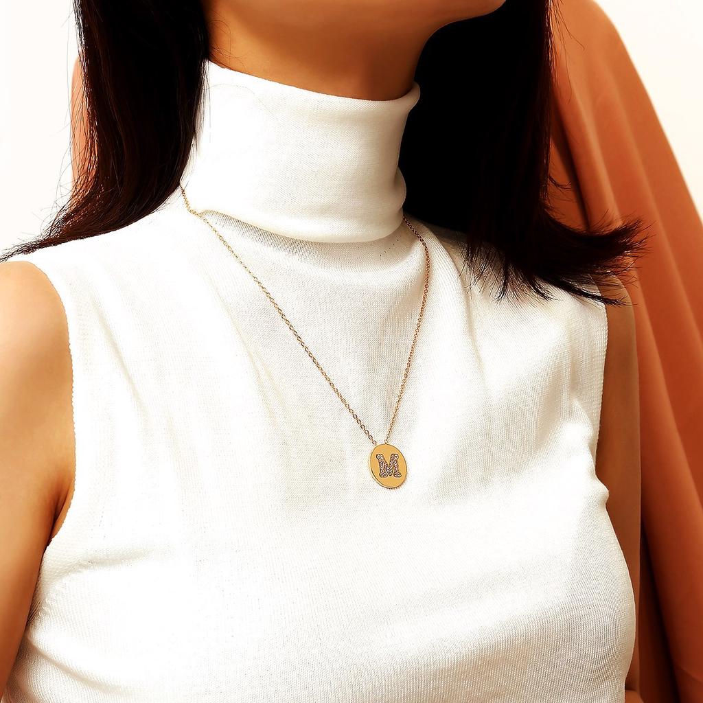 Semplice Collana Rotonda con Zirconi Catena per Maglione Donna, Collana con Ciondolo Personalizzato 26 Lettere Micro-Intarsiato