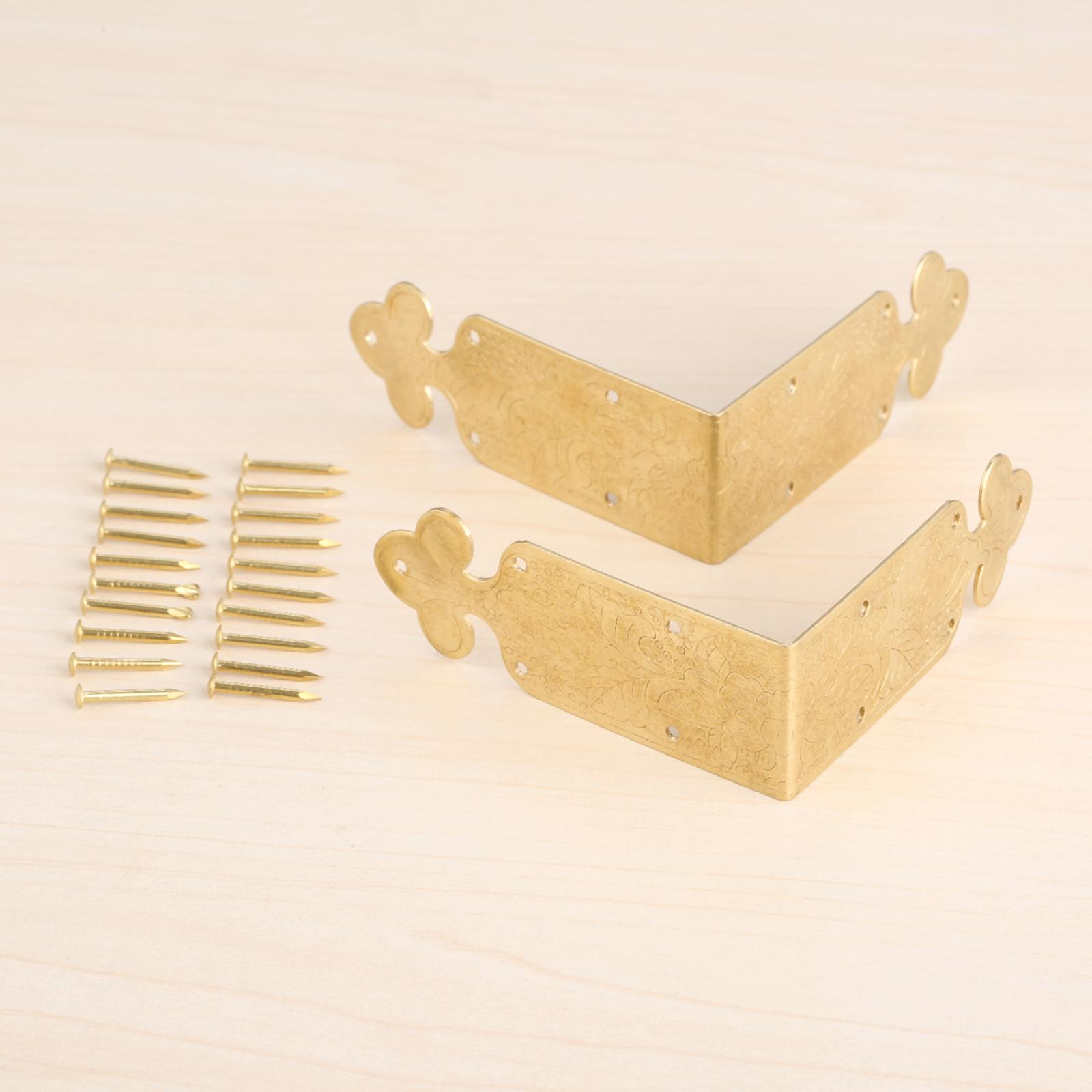 

4 Pcs Metal Corner Brackets Gold Bronze 65*25mm Corner Brackets for Photo Frame Furniture Protector Decorative Protector +Nail