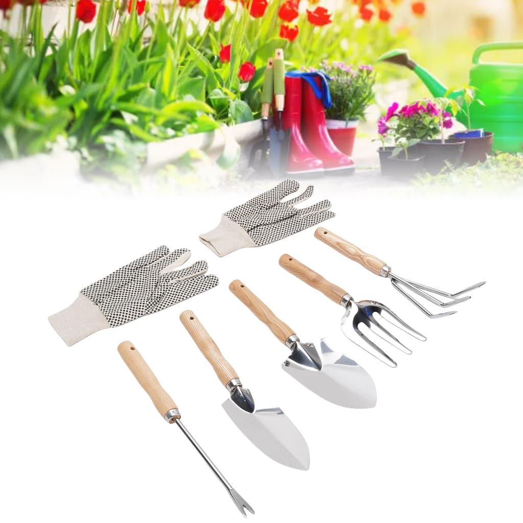 Garden Tool Set, Stainless Steel Shovel, Trowel,   Pull , Fork Rake with Gloves, Garden Tools for Garden, Patio, Farm
