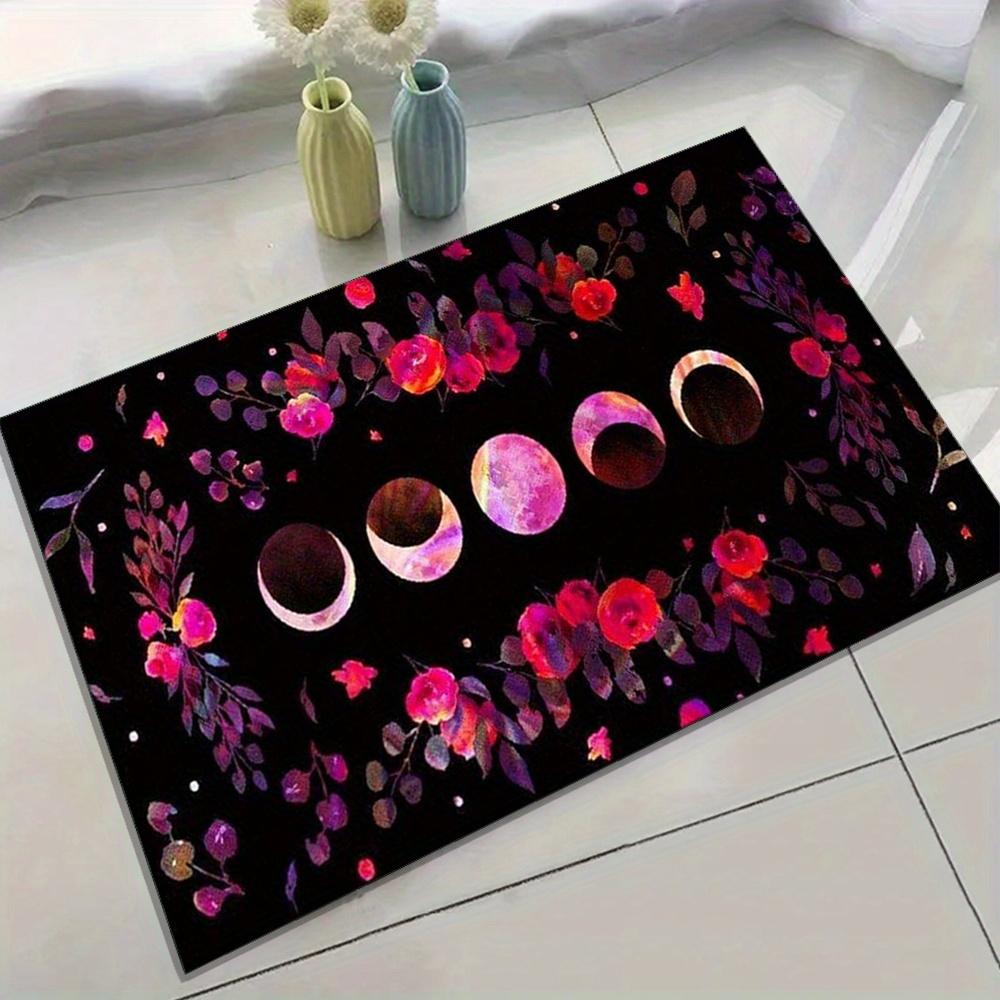 1pc Polyester Moon and Floral Design Area Rug - Easy-Care Crystal Velvet Carpet for Living Room, Bedroom, Kitchen, Porch, Balcon