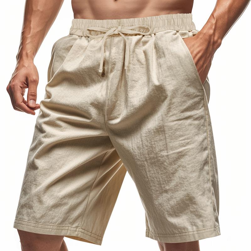 Zomer Mannen Korte Broek Linnen Dunne Sectie Strand Casual Losse Vijf Shorts Man